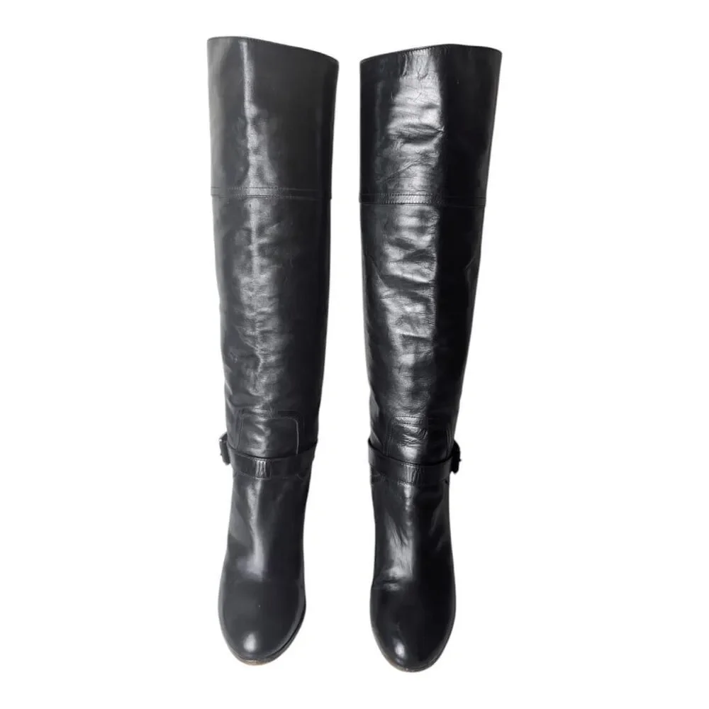 COLISE'E DE SACHA Italian Made Black Leather Over The Knee Boot Size 38